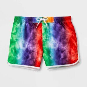 NWT Pride Gender Inclusive Adult Tie-Dye Rainbow Swim Trunks - XXL